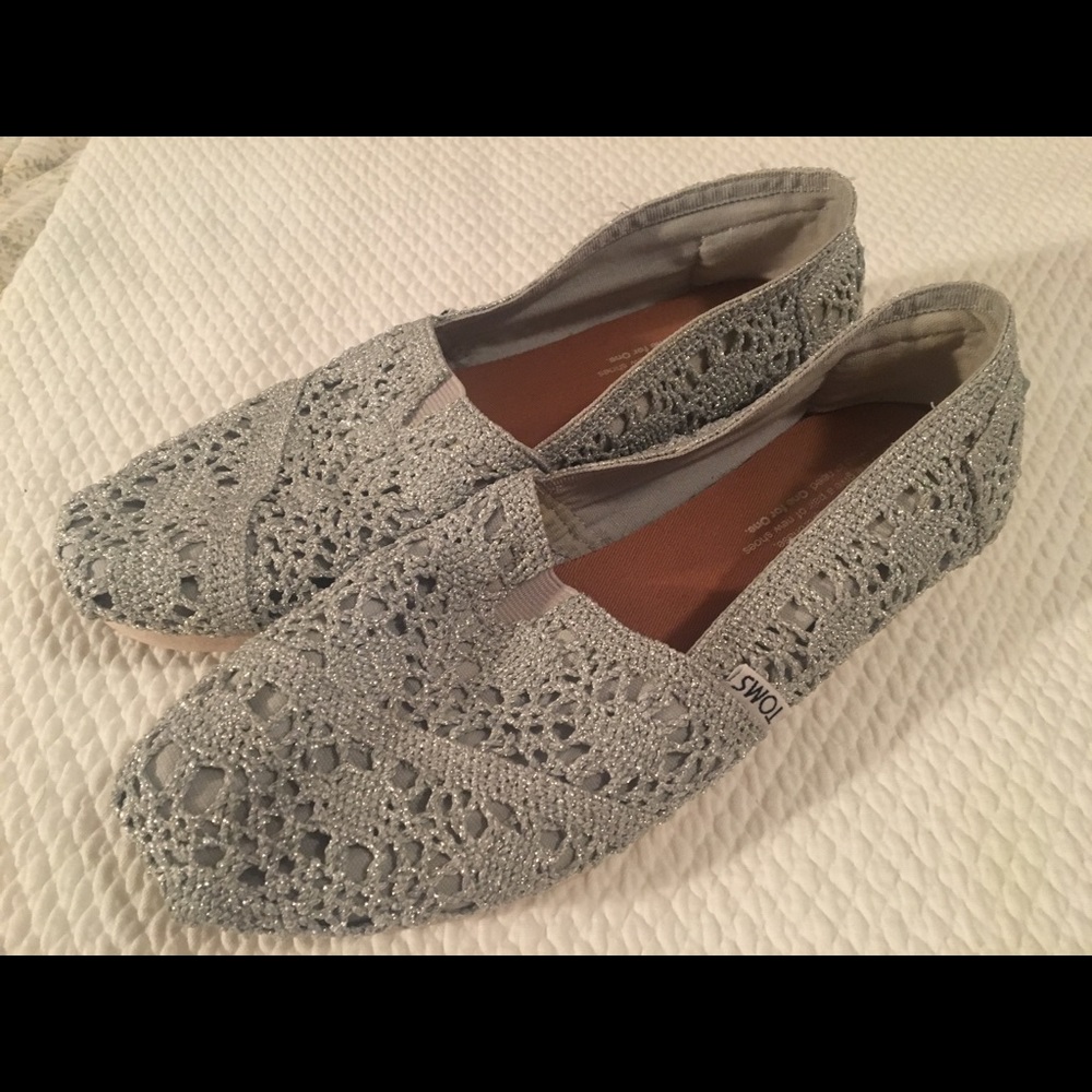 TOMS classic sparkle  silver slip in shoes